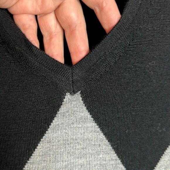 Kenneth Roberts Platinum Merino Wool Sweater Black Argyle V-neck Men’s size XL - Picture 5 of 9